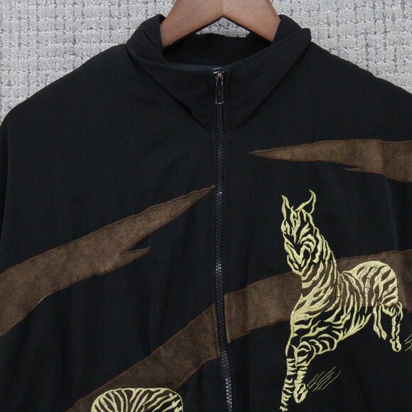 Vintage Monaliza Windbreaker Jacket Mens 2XL Black Full Zip Zebra Pattern 90s - Picture 6 of 9